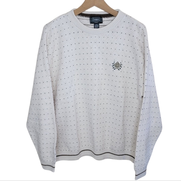 Haggar | Cream Dot Pattern Grandpa Dad Golf Sweater with Crest Logo Size Large - Picture 1 of 5
